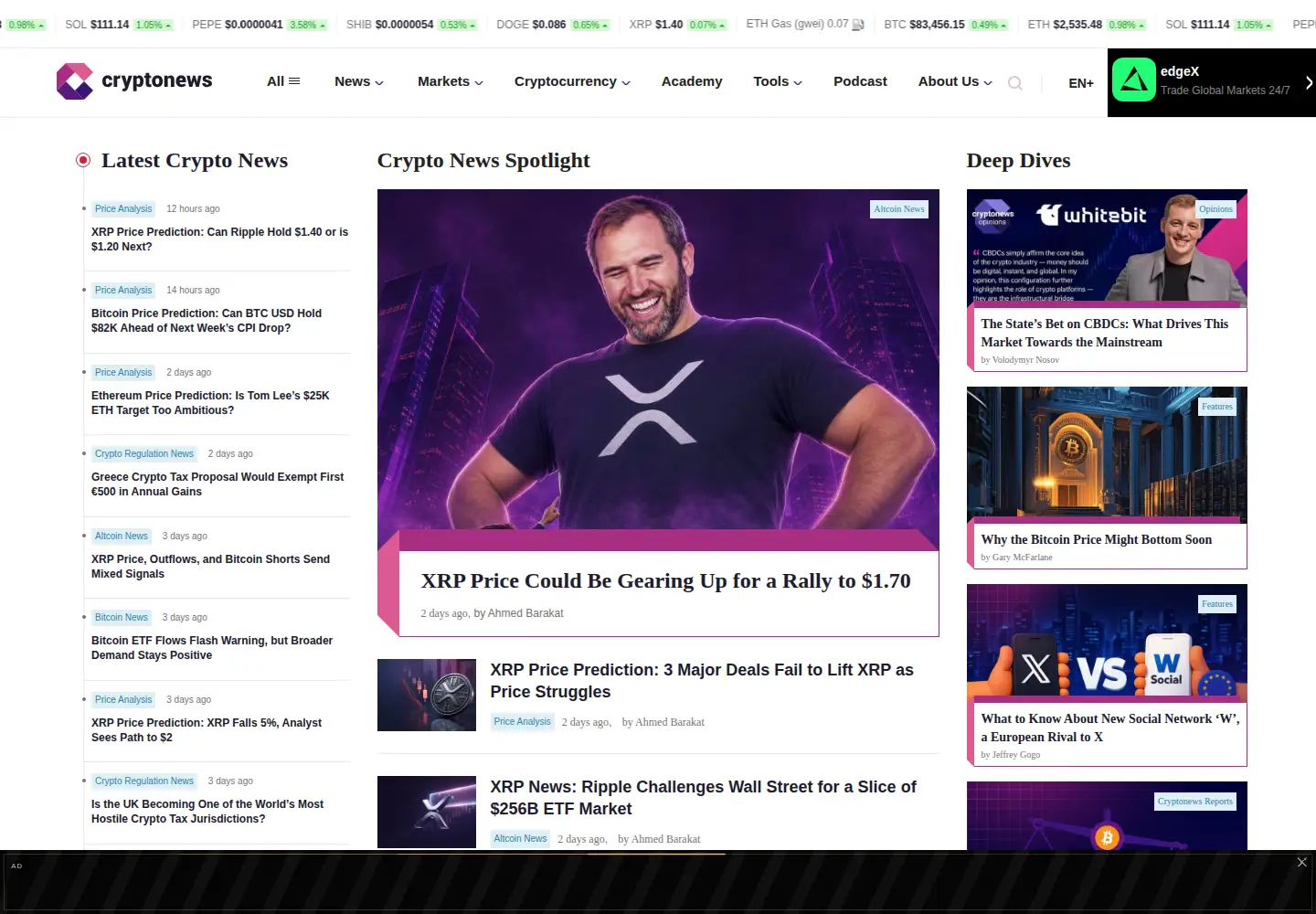 Captured homepage of cryptonews.com in the current scan