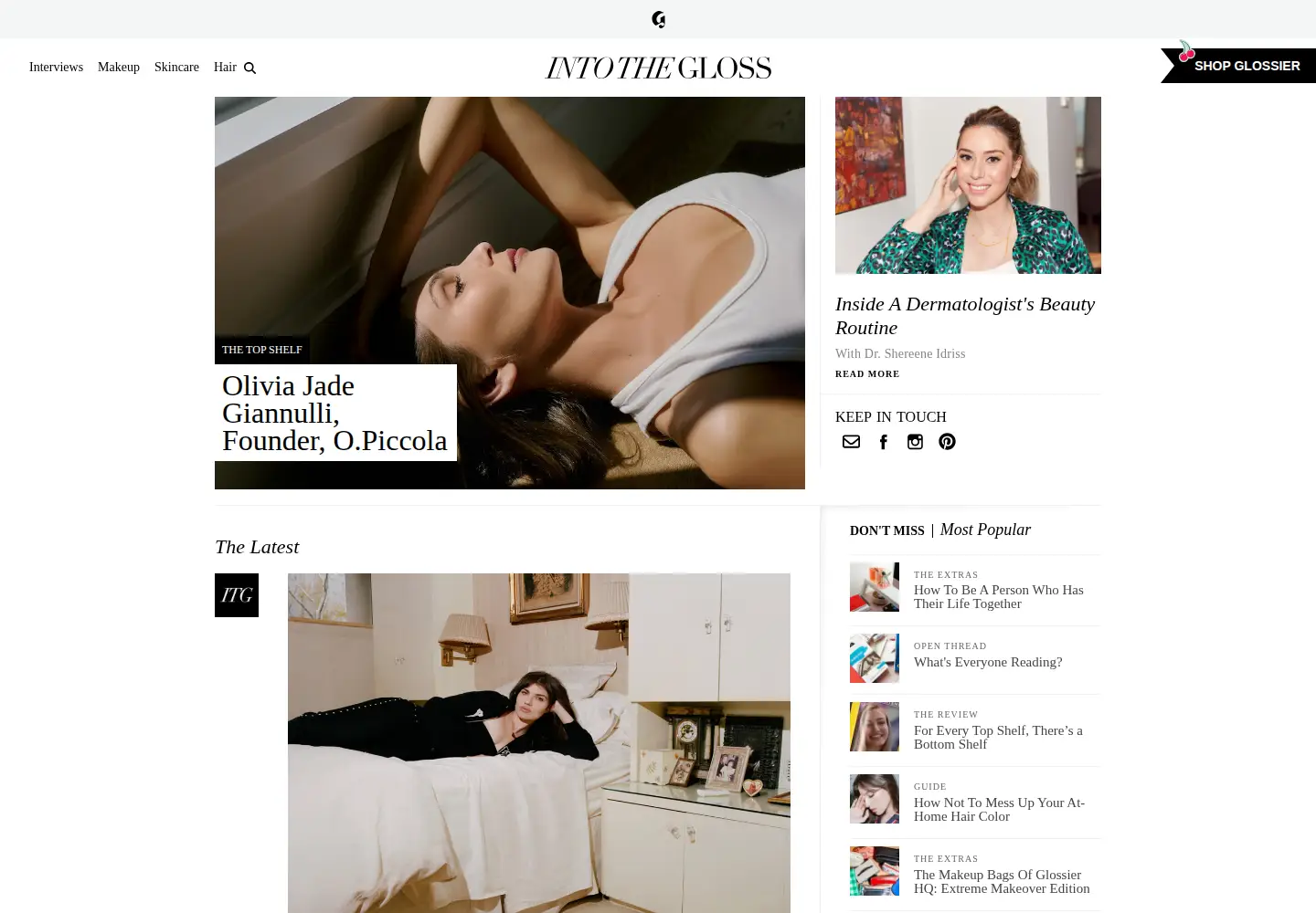 Captured homepage of intothegloss.com in the current scan