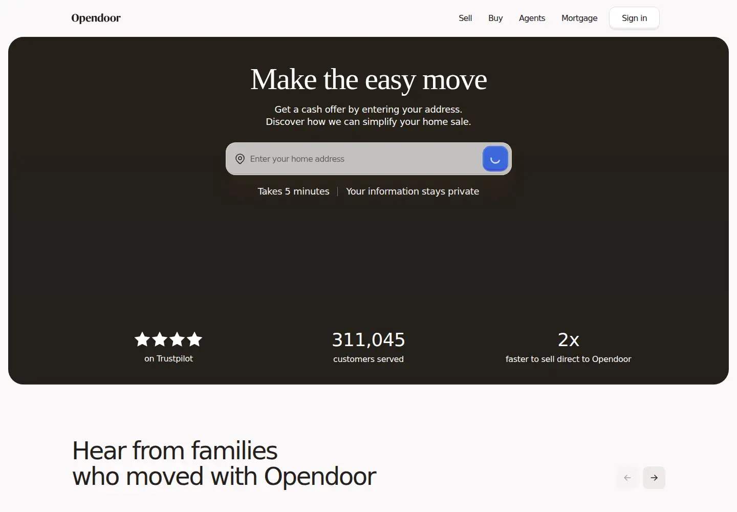 Captured homepage of opendoor.com in the current scan