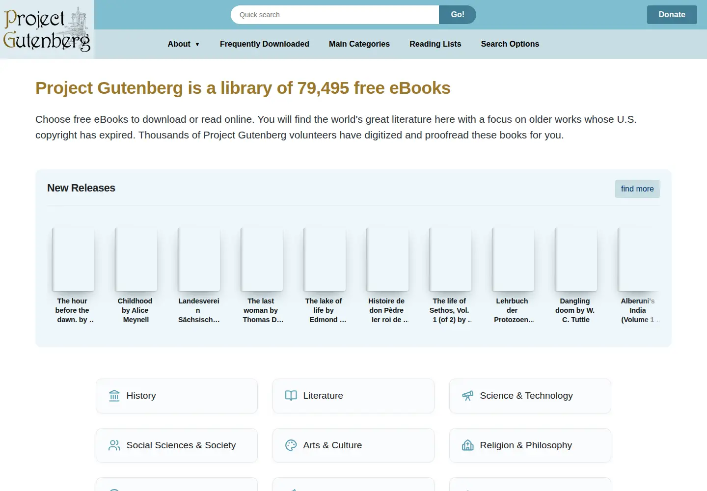 Screenshot of gutenberg.org