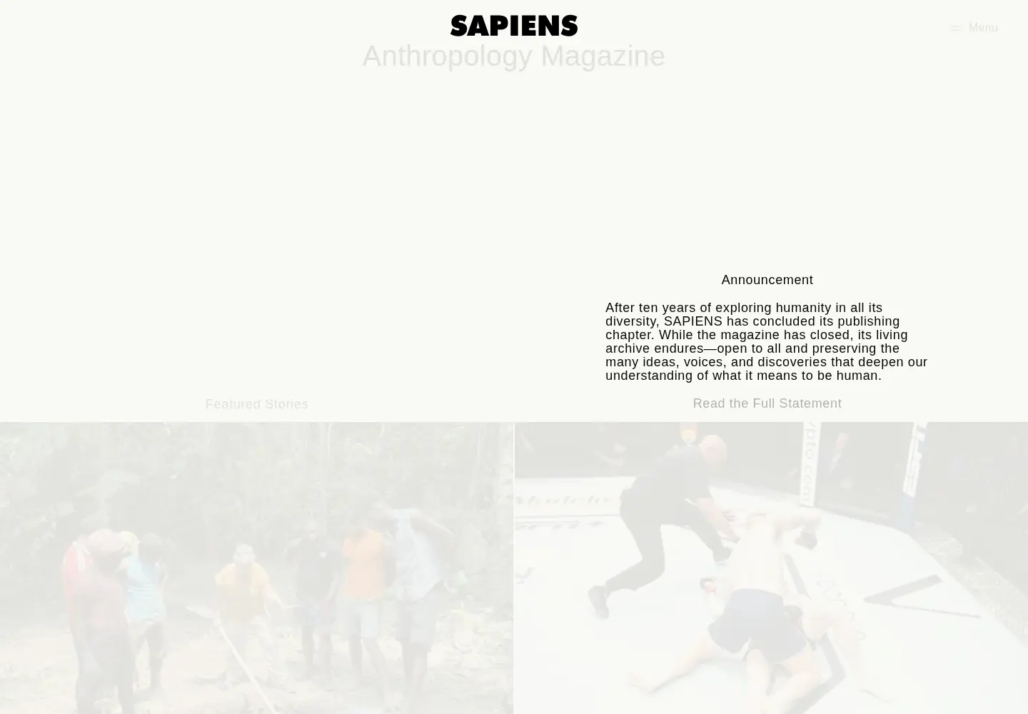 Captured homepage of sapiens.org in the current scan
