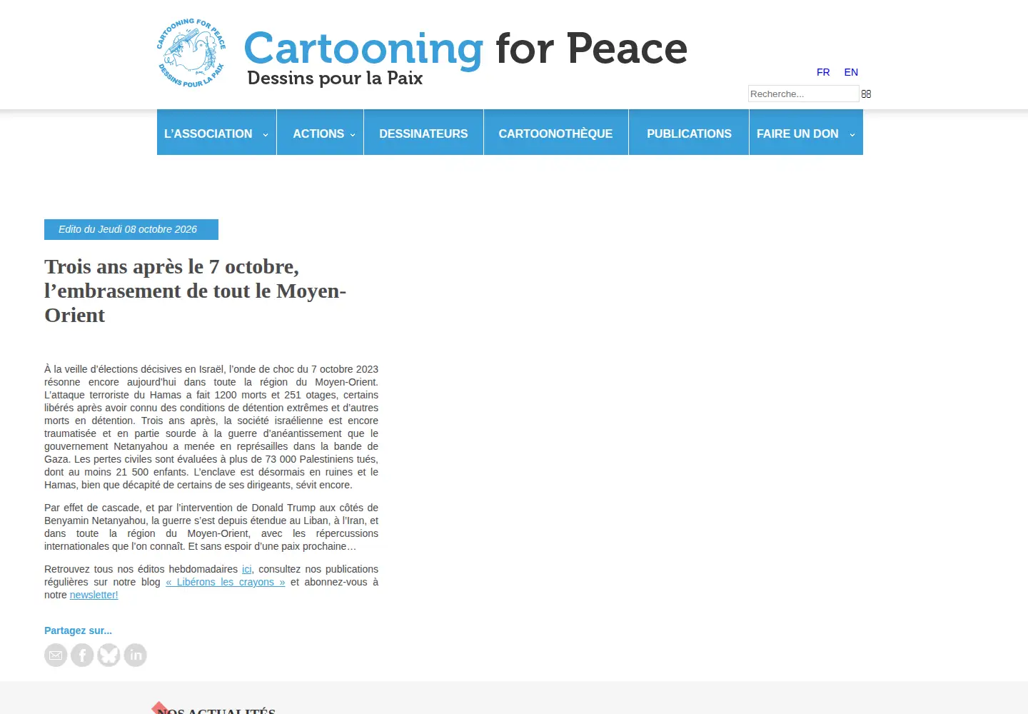 Captured homepage of cartooningforpeace.org in the current scan