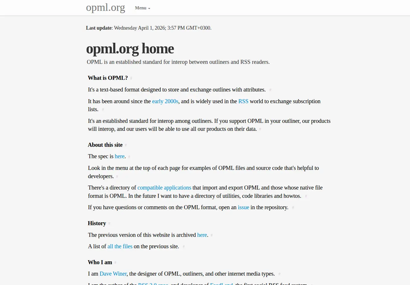 Captured homepage of opml.org in the current scan