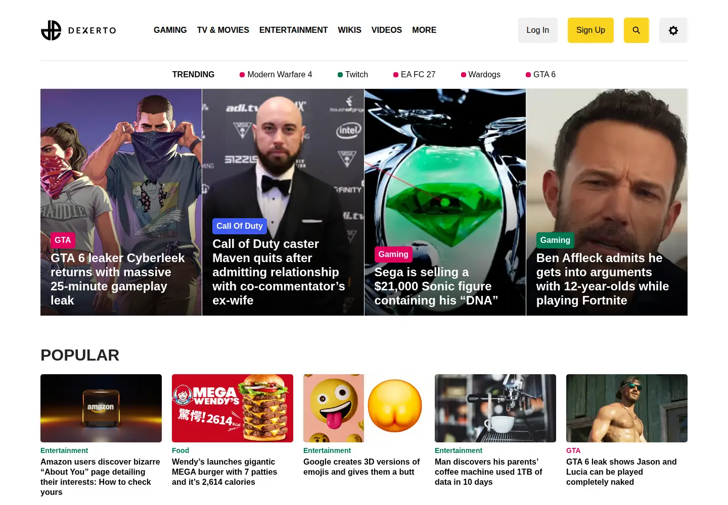 Captured homepage of dexerto.com in the current scan