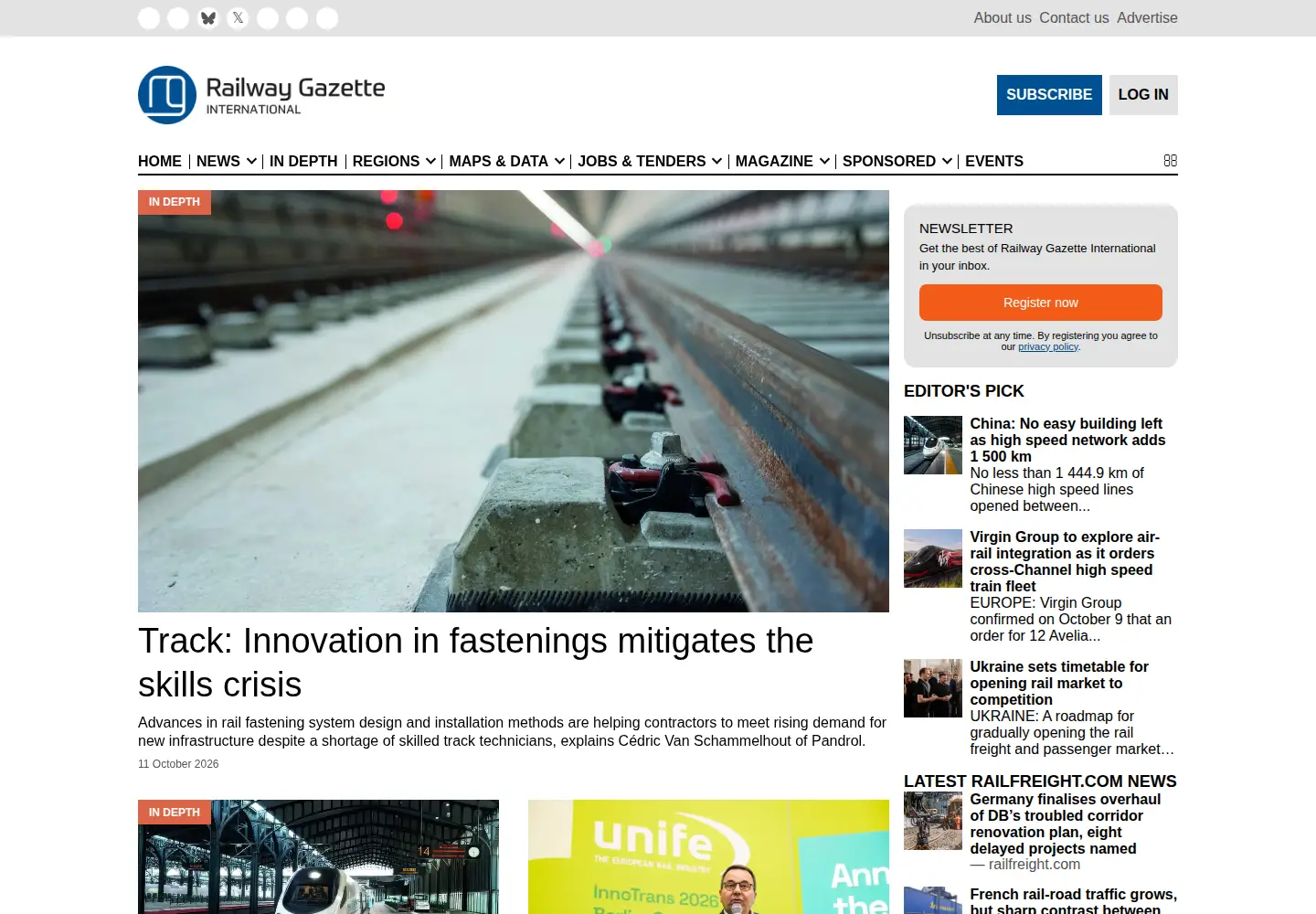 Captured homepage of railwaygazette.com in the current scan