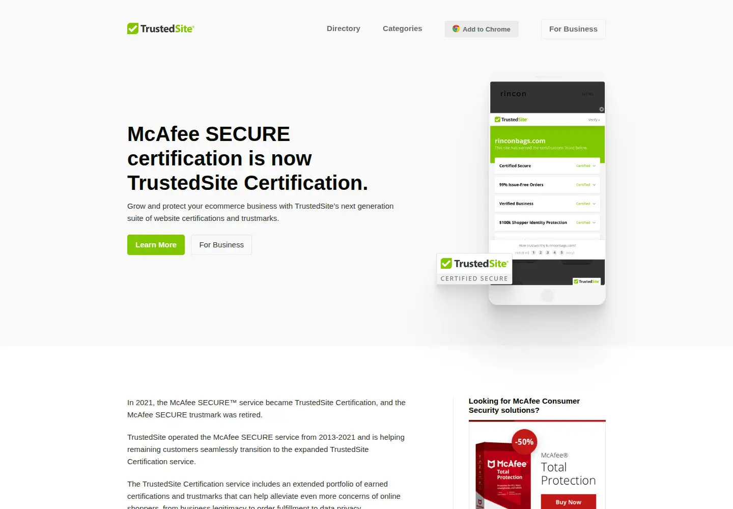 Screenshot of mcafeesecure.com