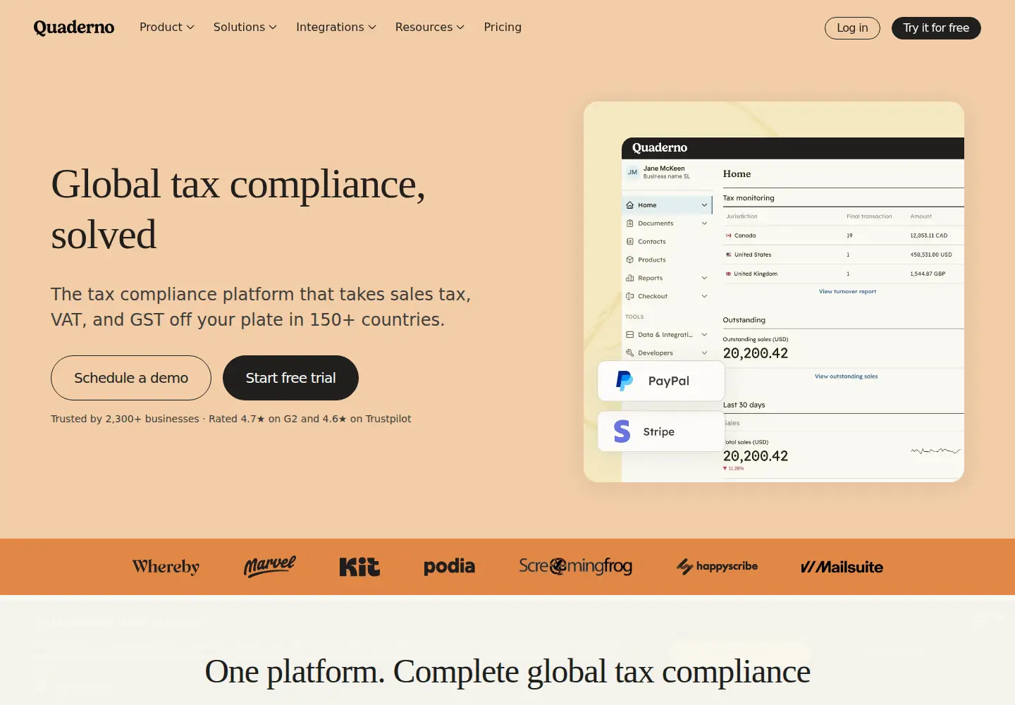 Captured homepage of quaderno.io in the current scan