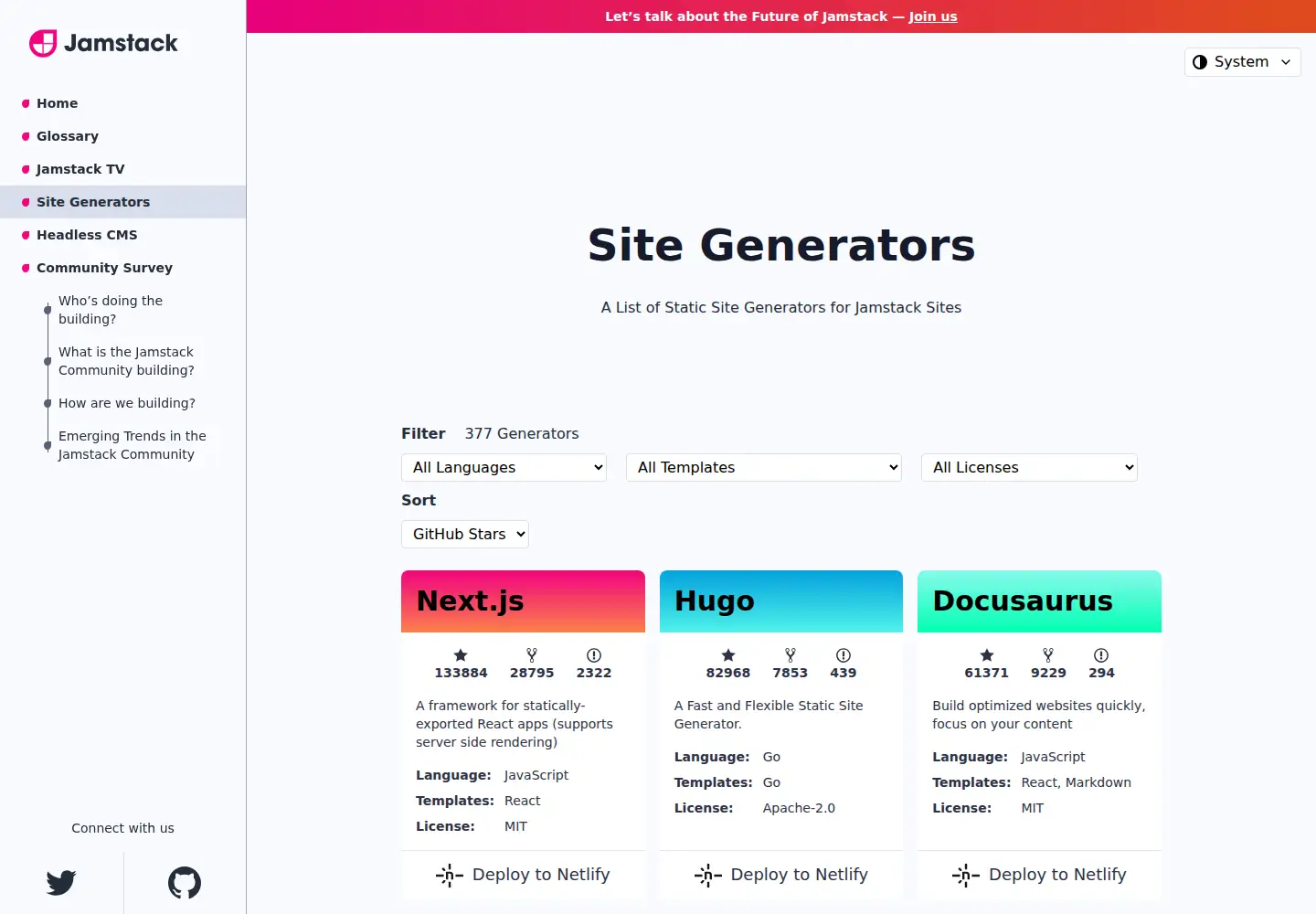 Captured homepage of staticgen.com in the current scan