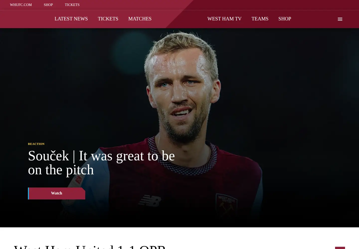 Captured homepage of whufc.com in the current scan