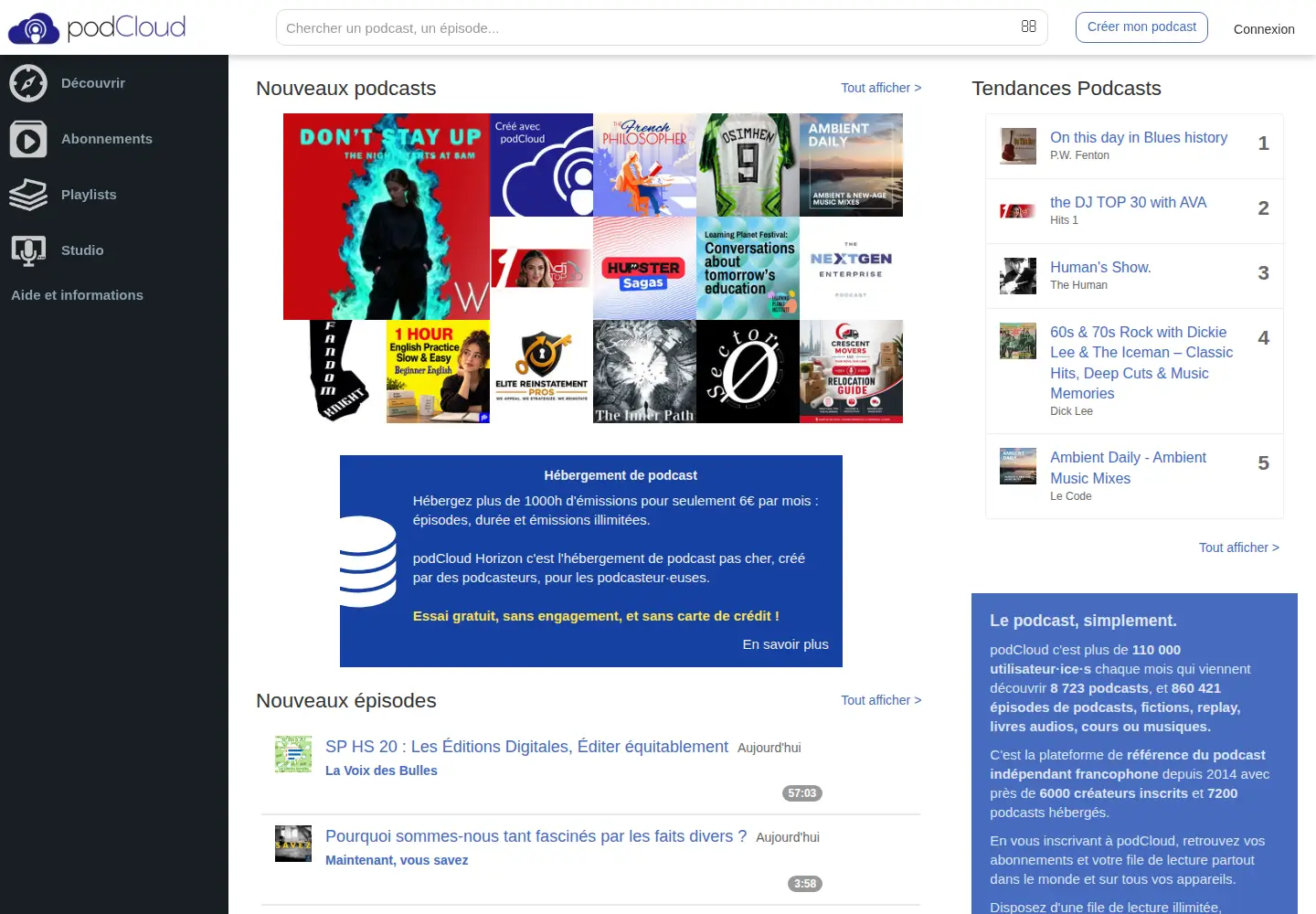 Screenshot of podcloud.fr