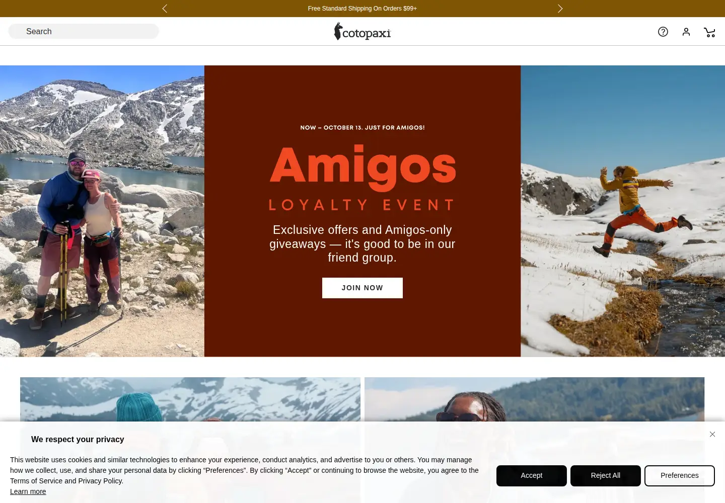 Captured homepage of cotopaxi.com in the current scan