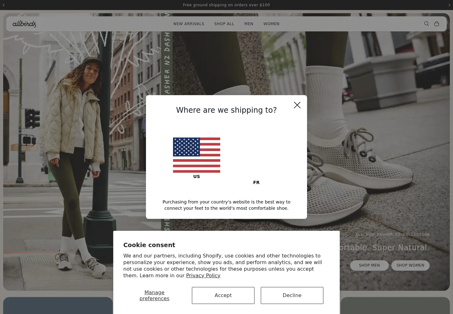 Screenshot of allbirds.com