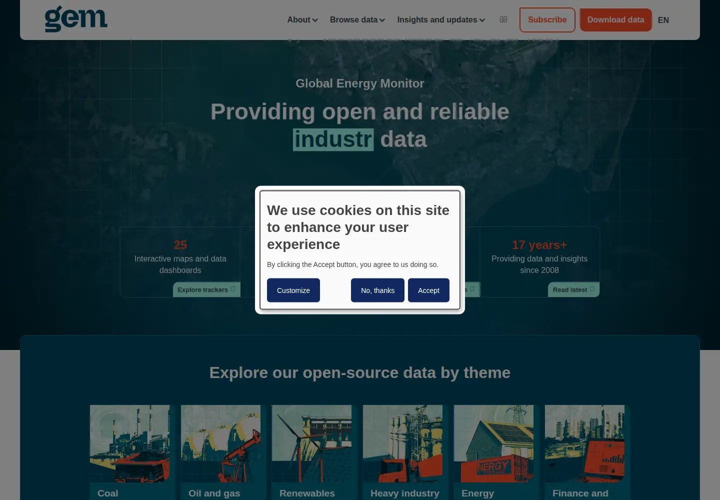 Screenshot of globalenergymonitor.org
