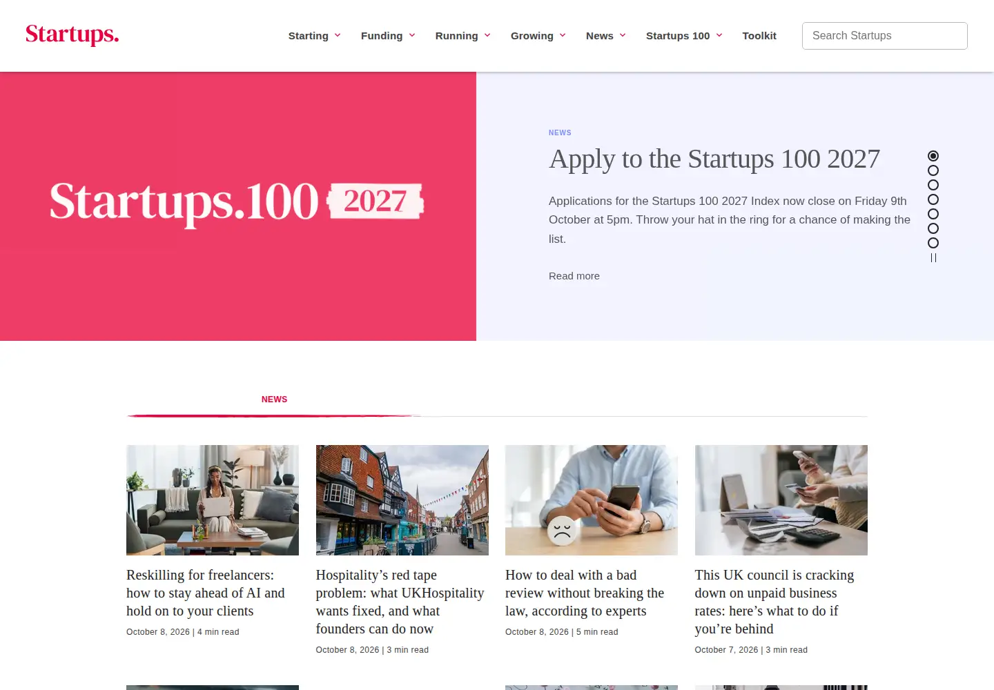 Screenshot of startups.co.uk
