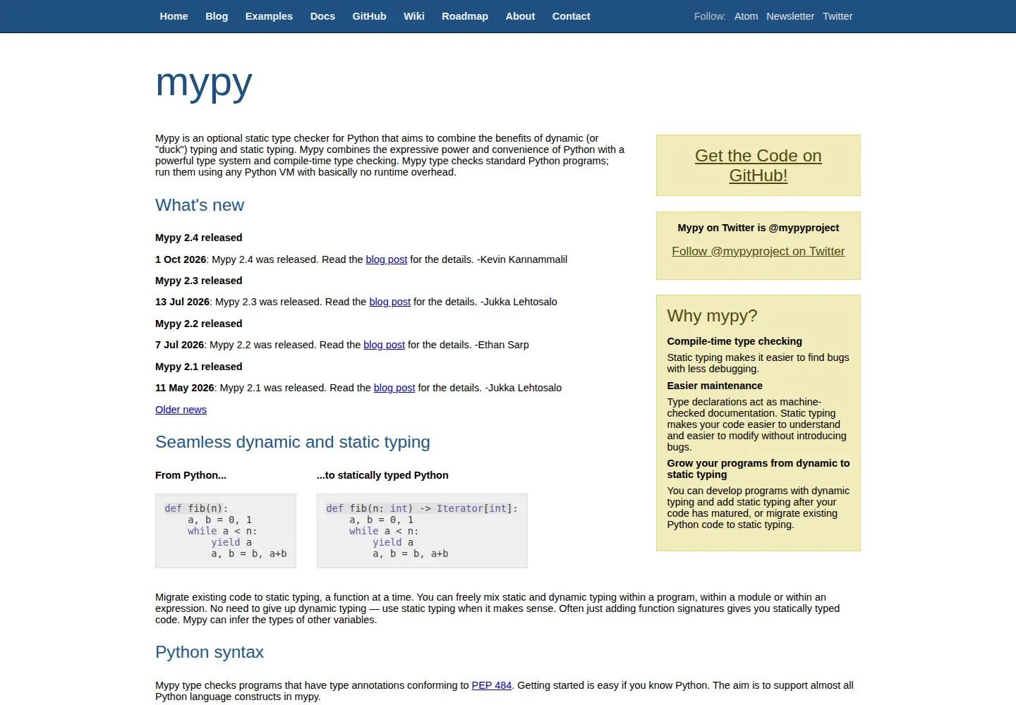 Screenshot of mypy-lang.org