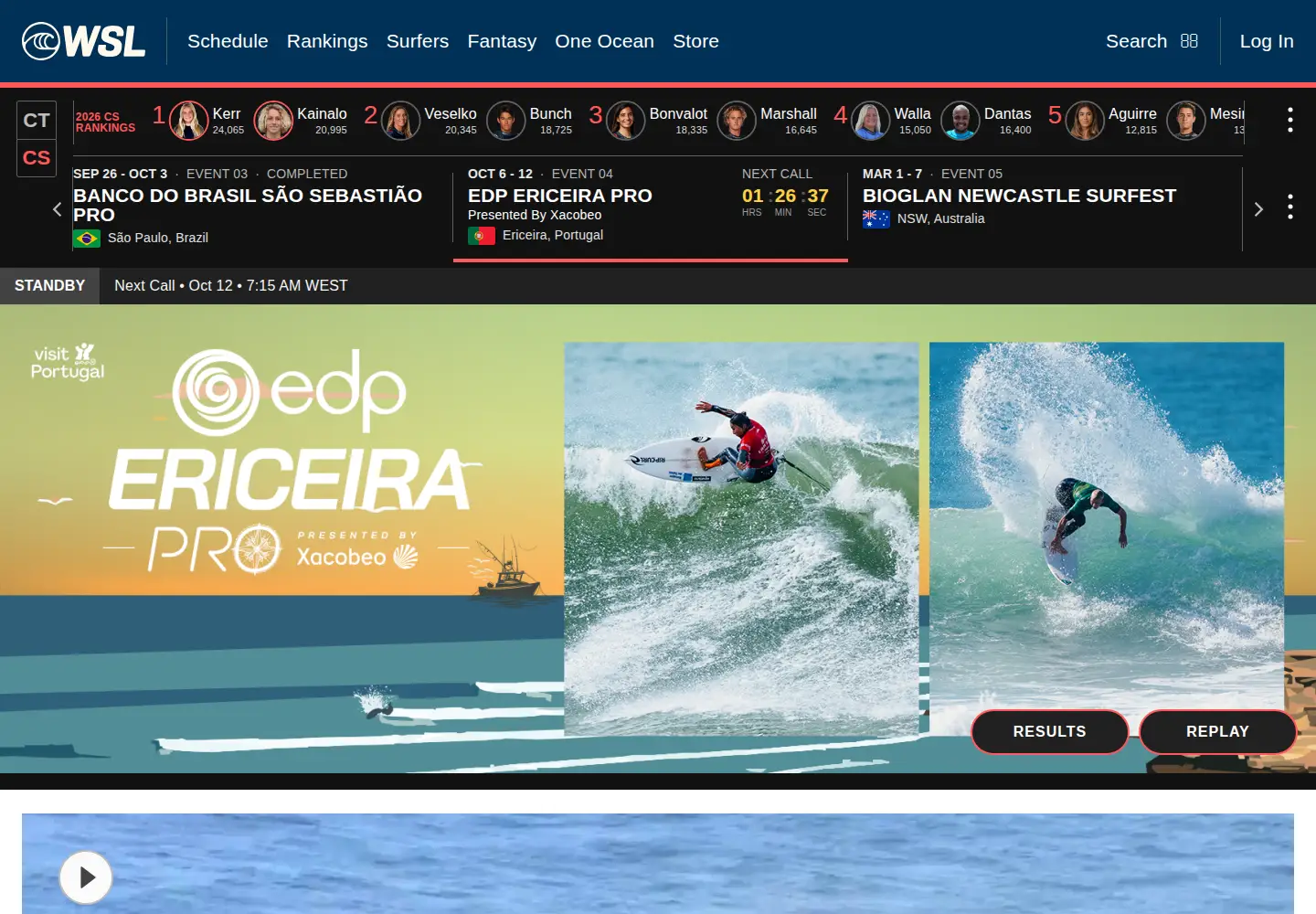 Captured homepage of worldsurfleague.com in the current scan