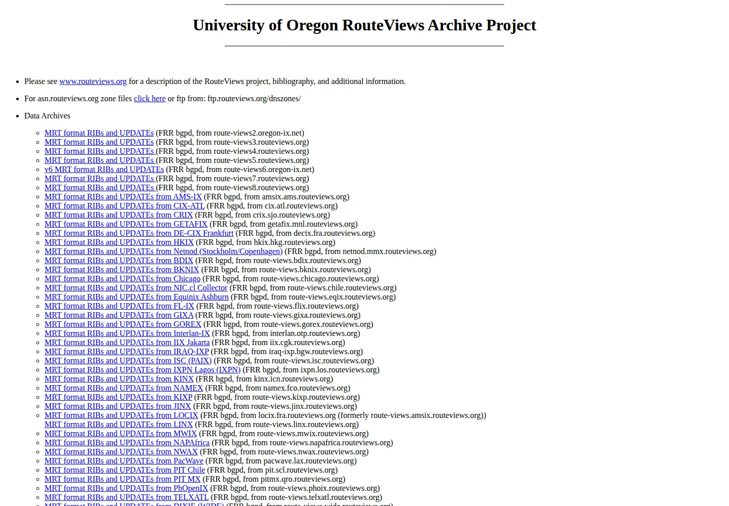 Screenshot of routeviews.org