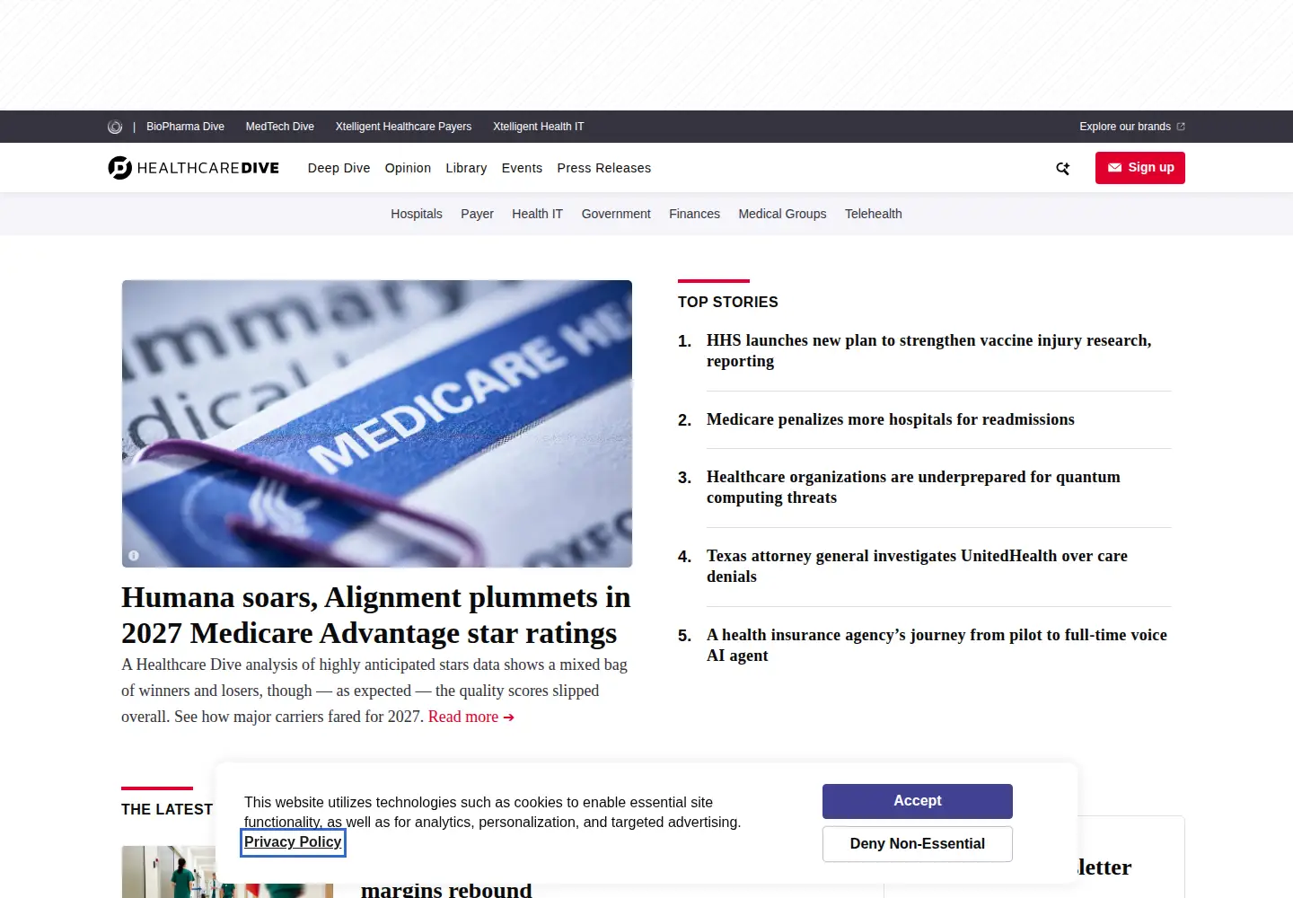 Captured homepage of healthcaredive.com in the current scan