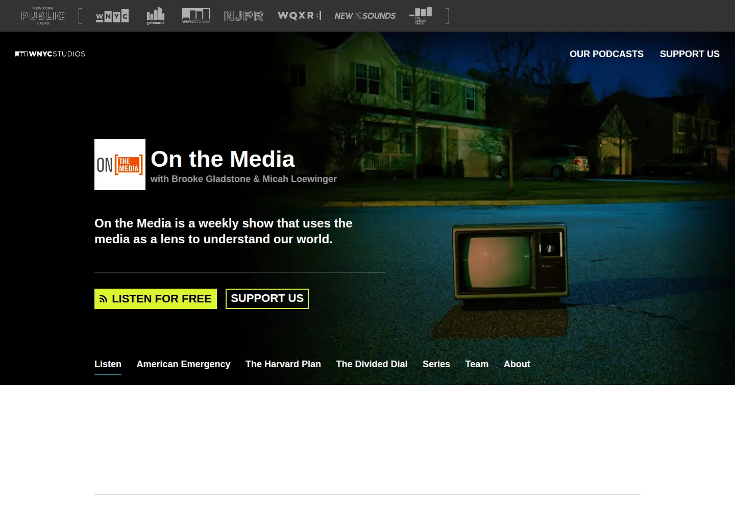 Captured homepage of onthemedia.org in the current scan