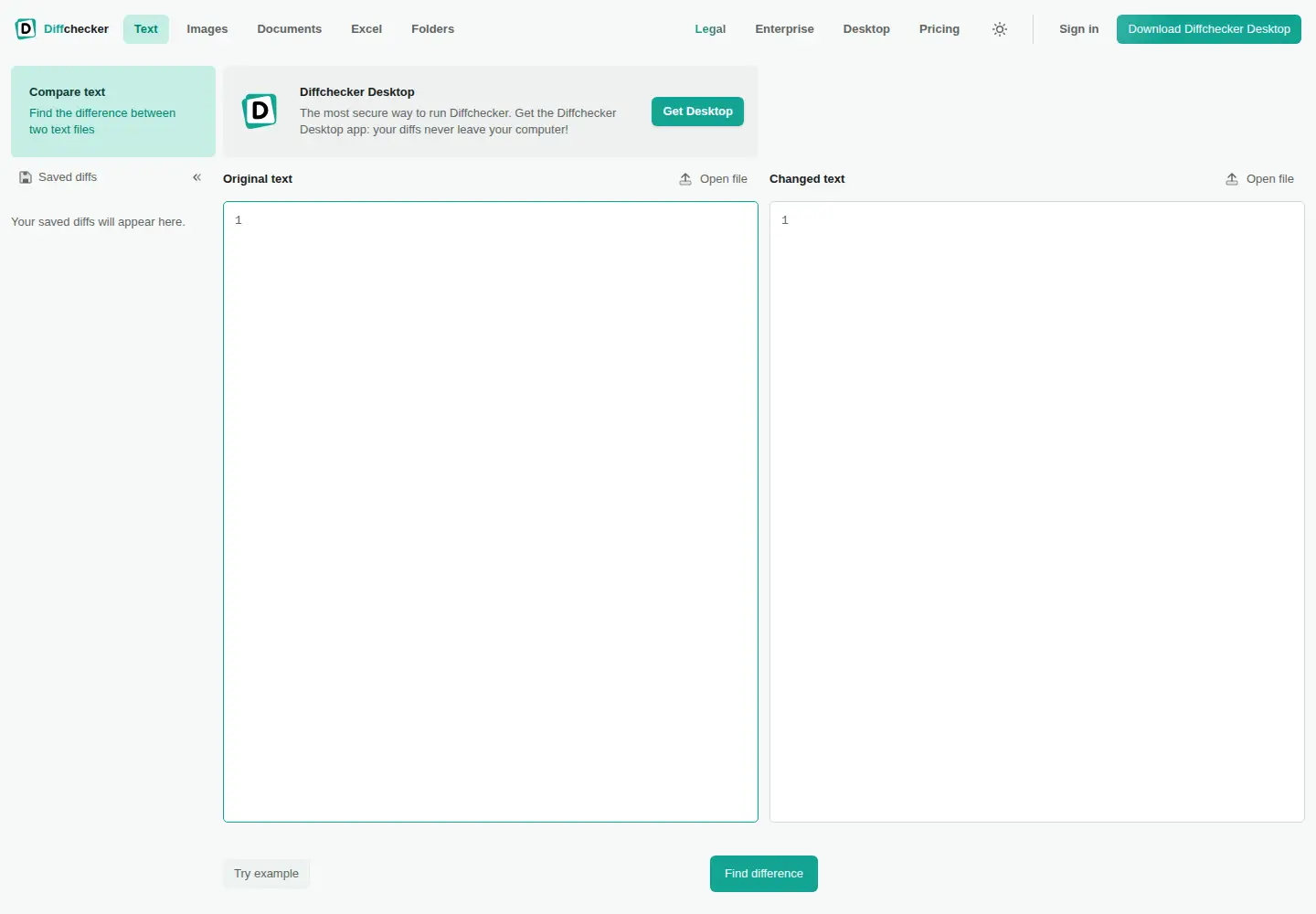 Screenshot of diffchecker.com