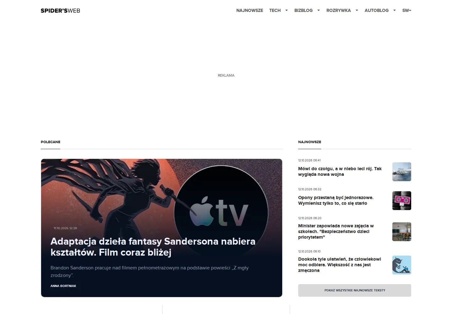 Captured homepage of spidersweb.pl in the current scan