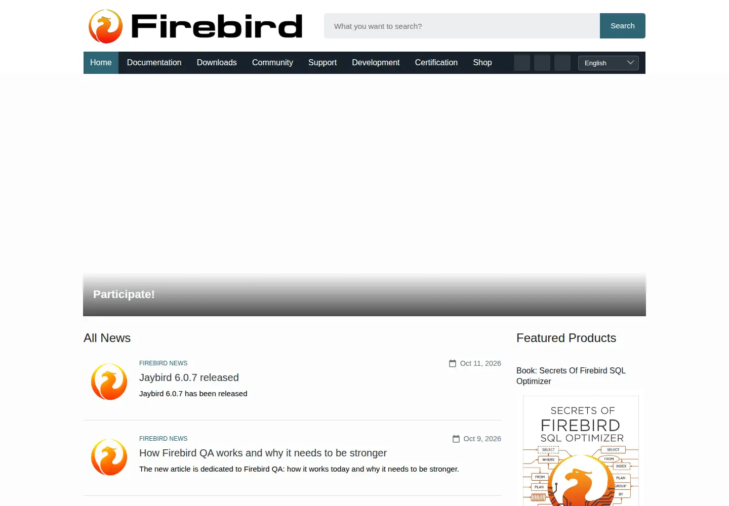 Captured homepage of firebirdsql.org in the current scan