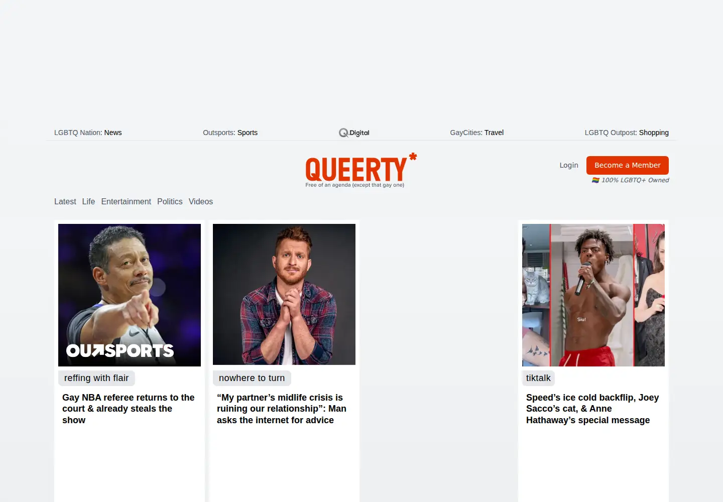 Captured homepage of queerty.com in the current scan