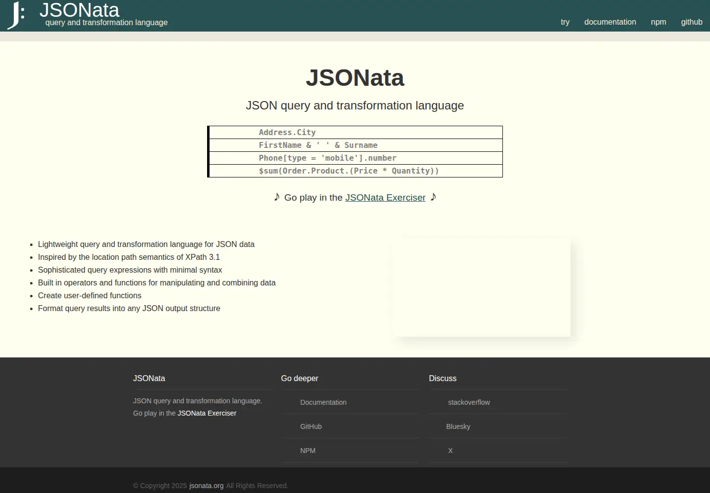 Captured homepage of jsonata.org in the current scan