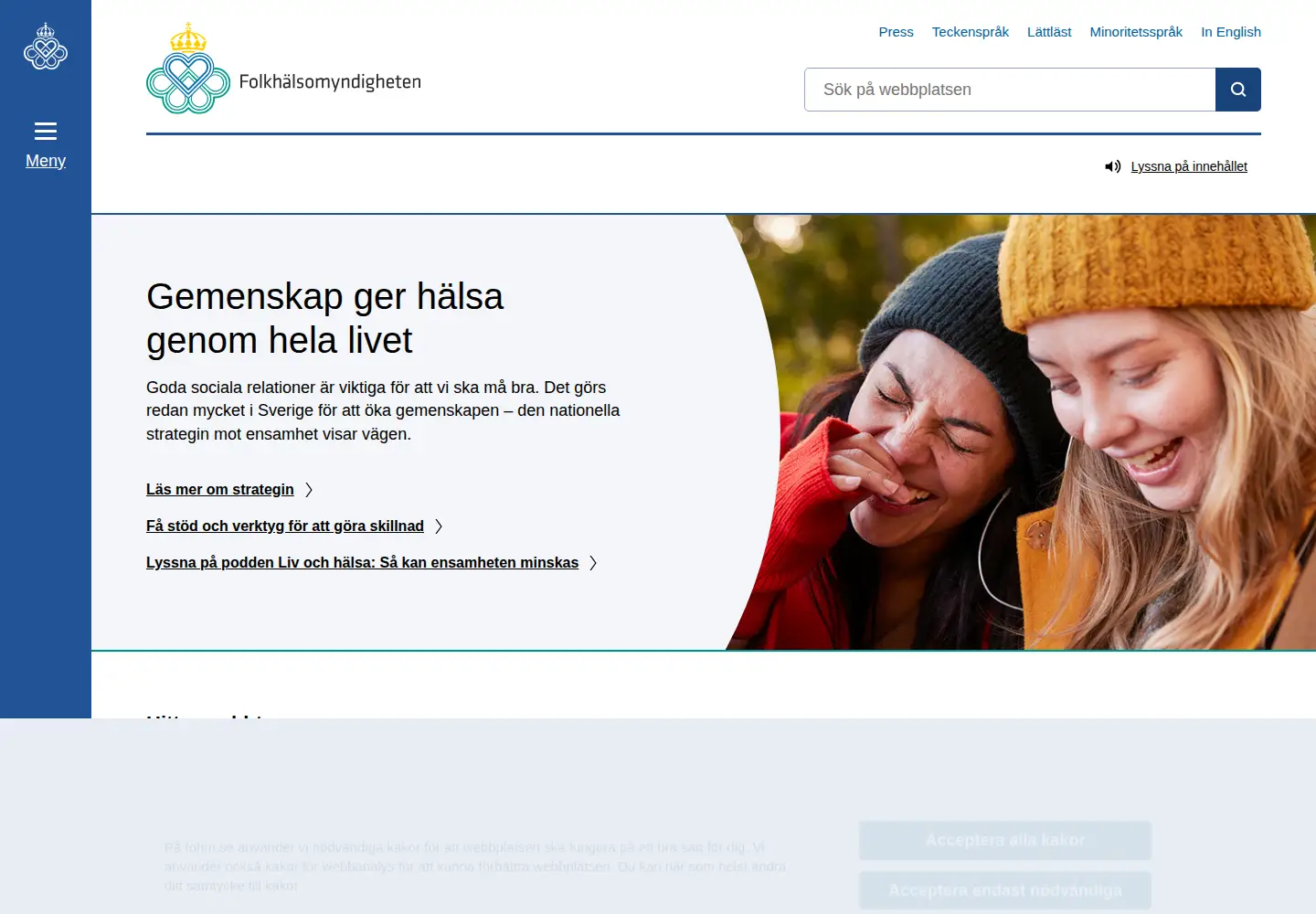 Screenshot of folkhalsomyndigheten.se