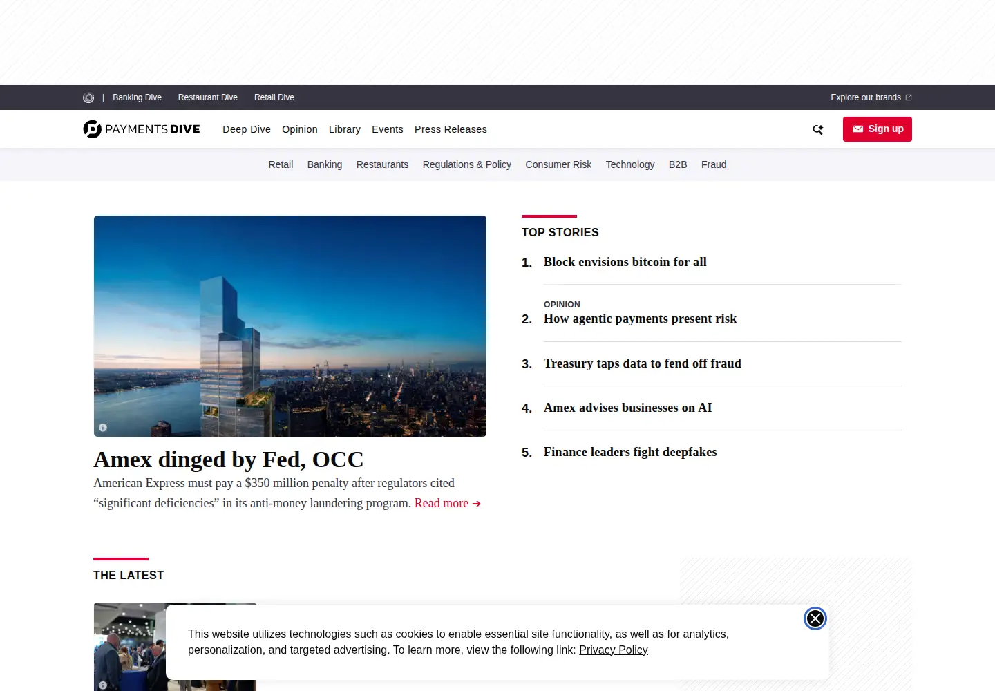 Captured homepage of paymentsdive.com in the current scan