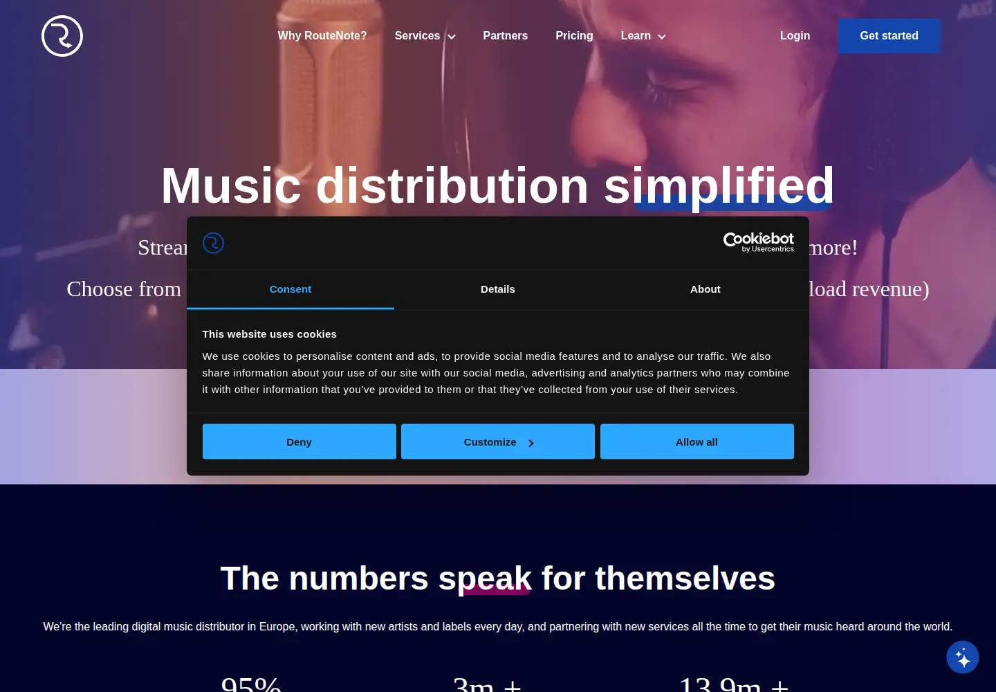 Captured homepage of routenote.com in the current scan