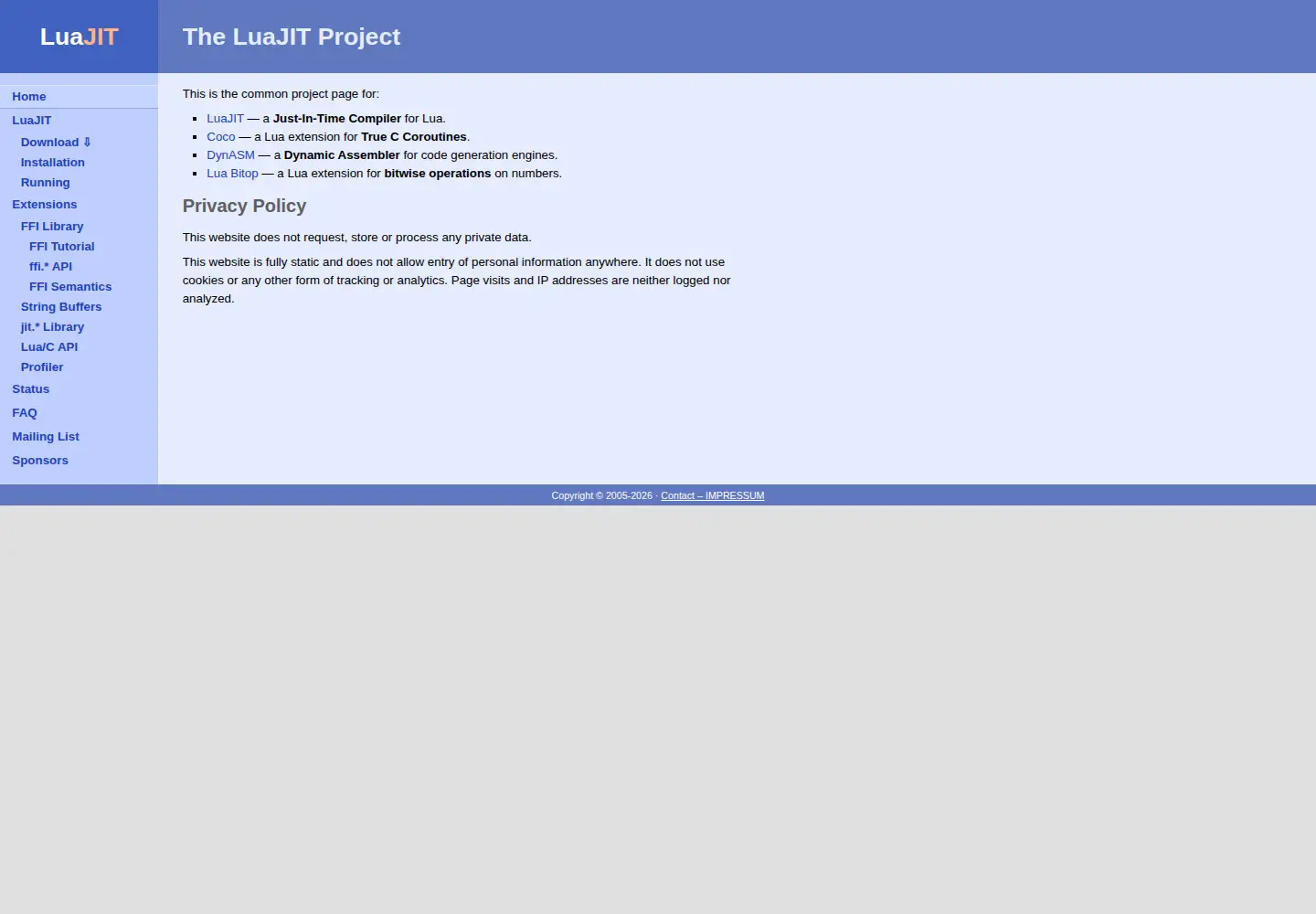 Screenshot of luajit.org