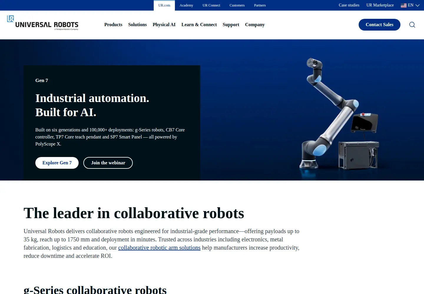 Screenshot of universal-robots.com