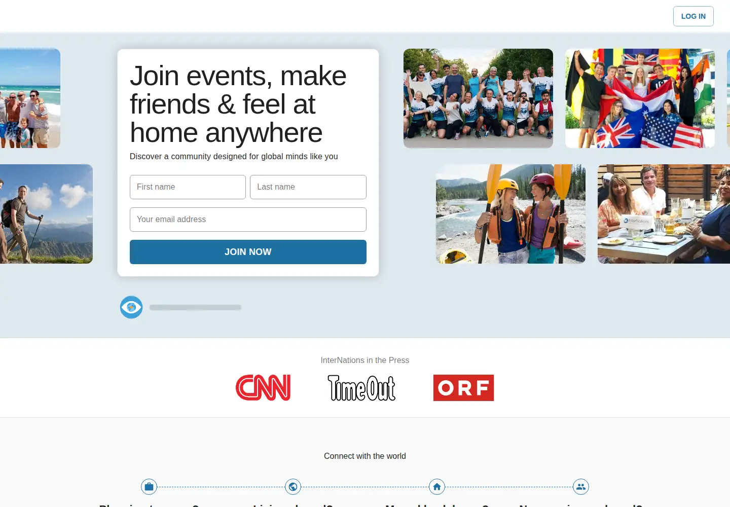 Captured homepage of internations.org in the current scan