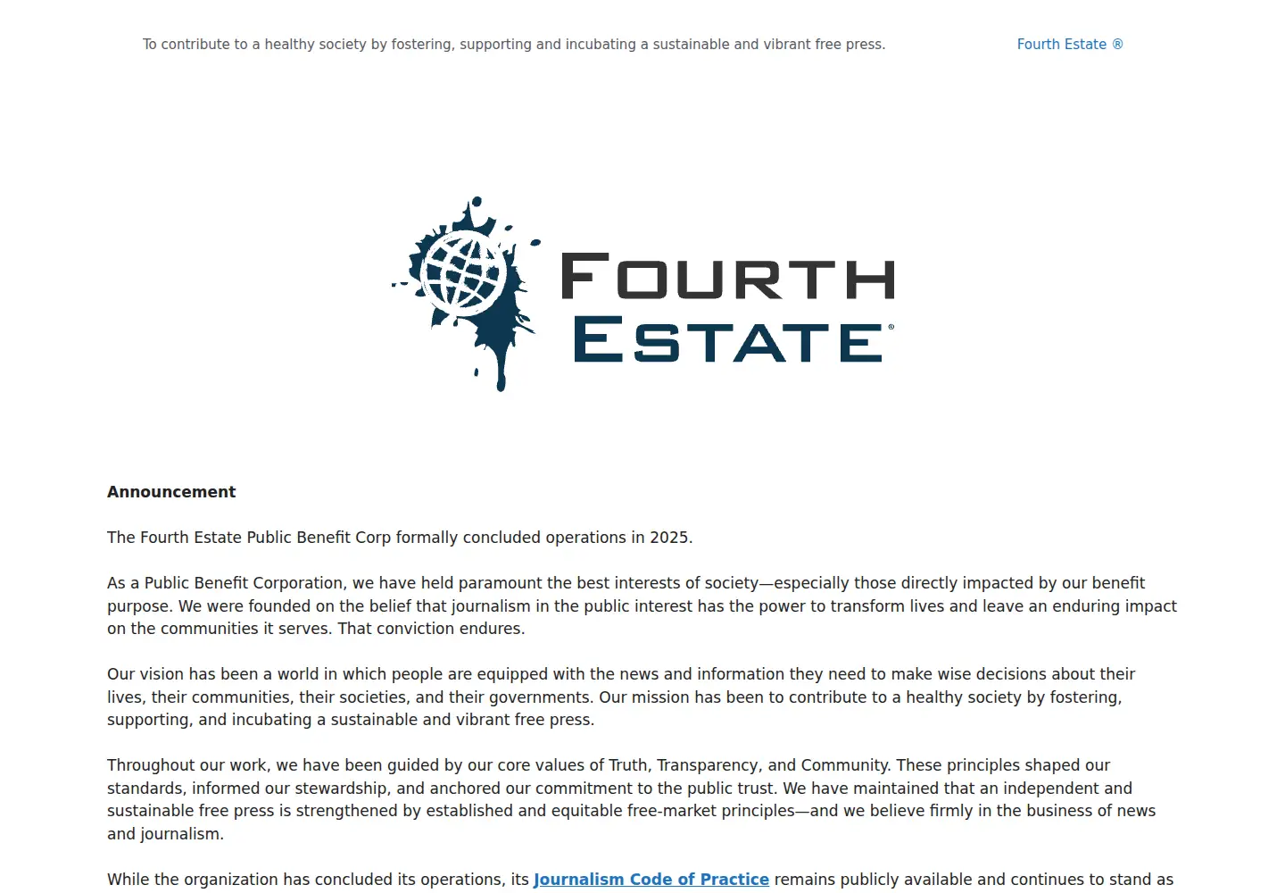Captured homepage of fourthestate.org in the current scan