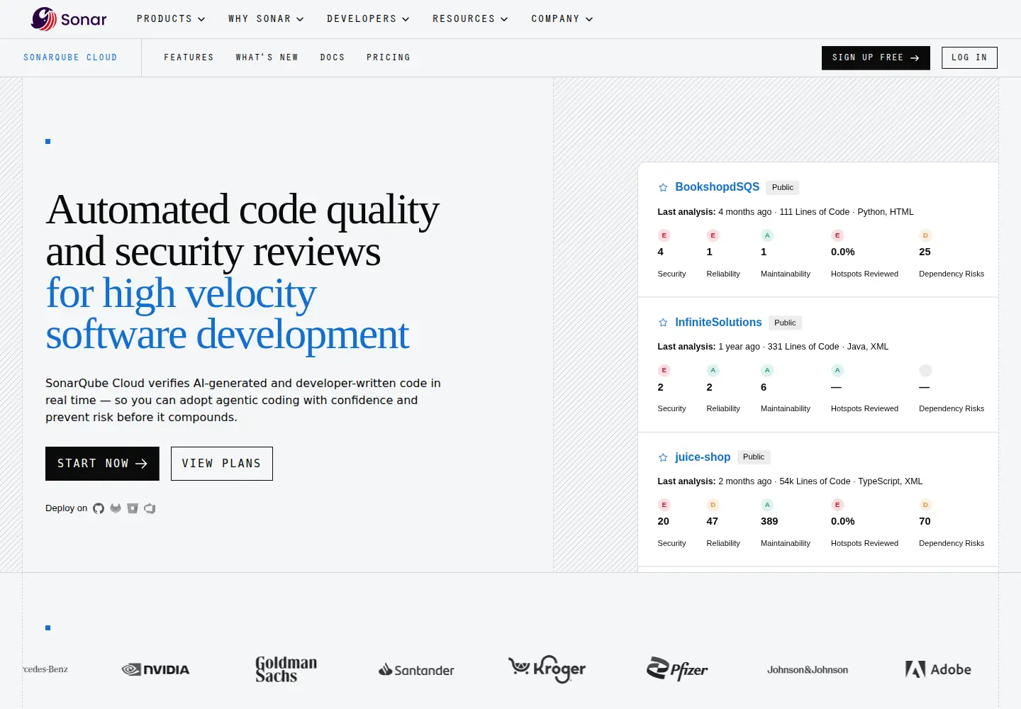 Captured homepage of sonarcloud.io in the current scan