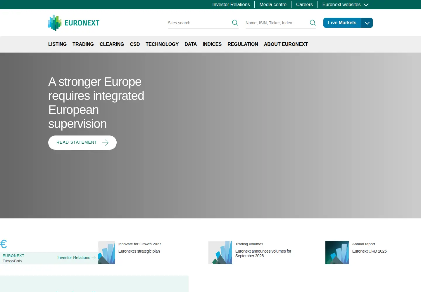 Captured homepage of euronext.com in the current scan