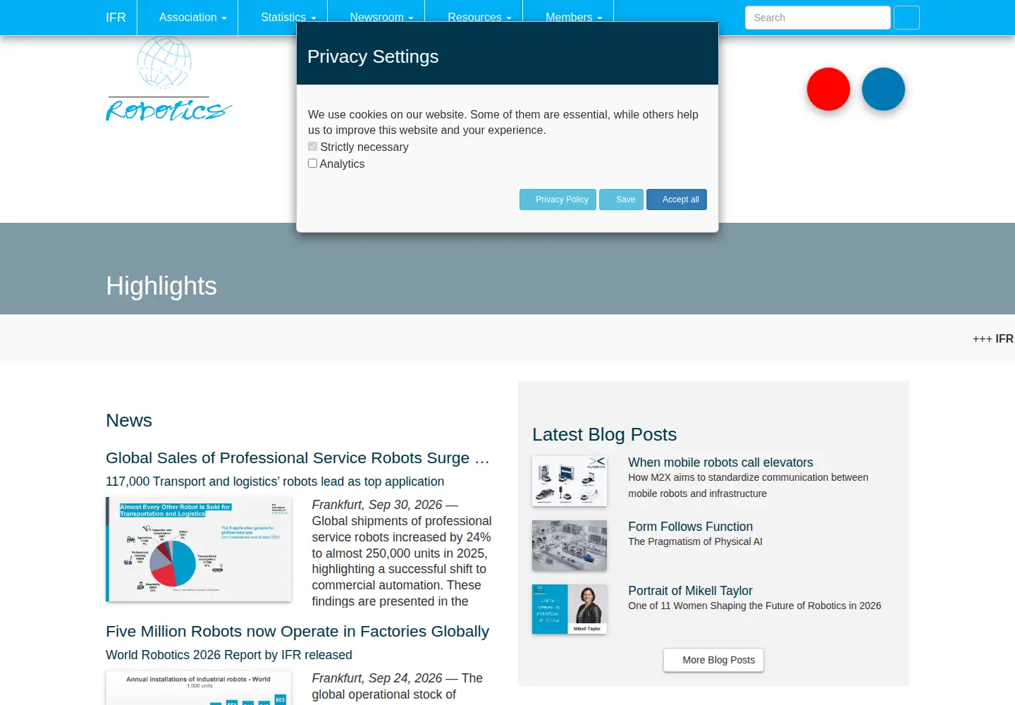 Captured homepage of ifr.org in the current scan