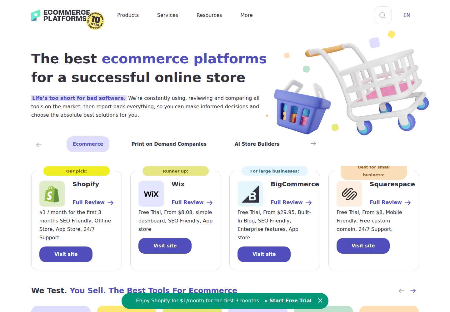 Captured homepage of ecommerce-platforms.com in the current scan