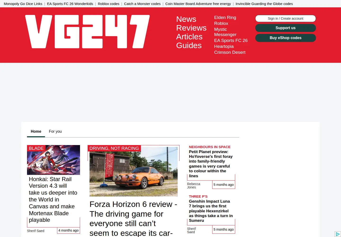 Captured homepage of vg247.com in the current scan