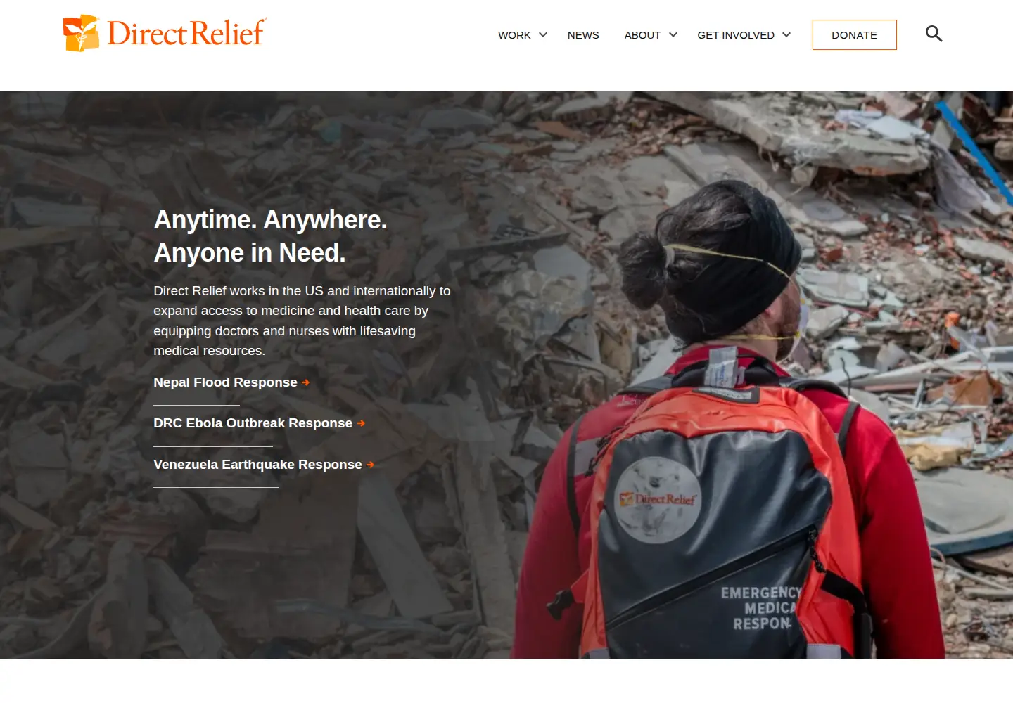 Captured homepage of directrelief.org in the current scan