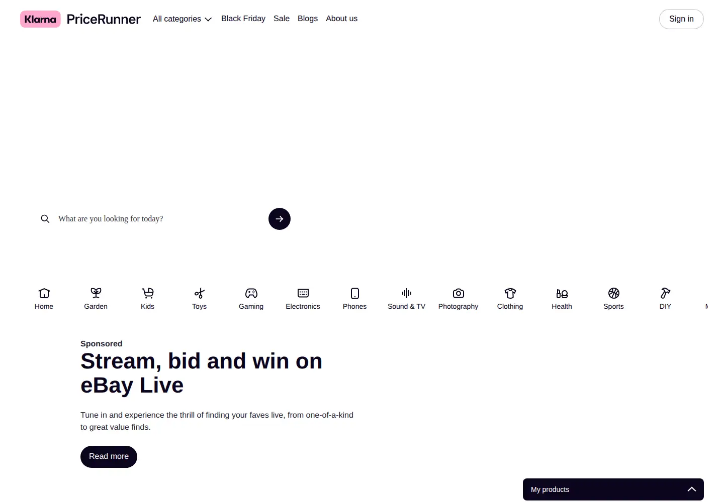 Screenshot of pricerunner.com