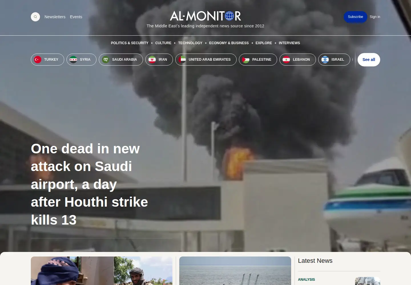 Captured homepage of al-monitor.com in the current scan