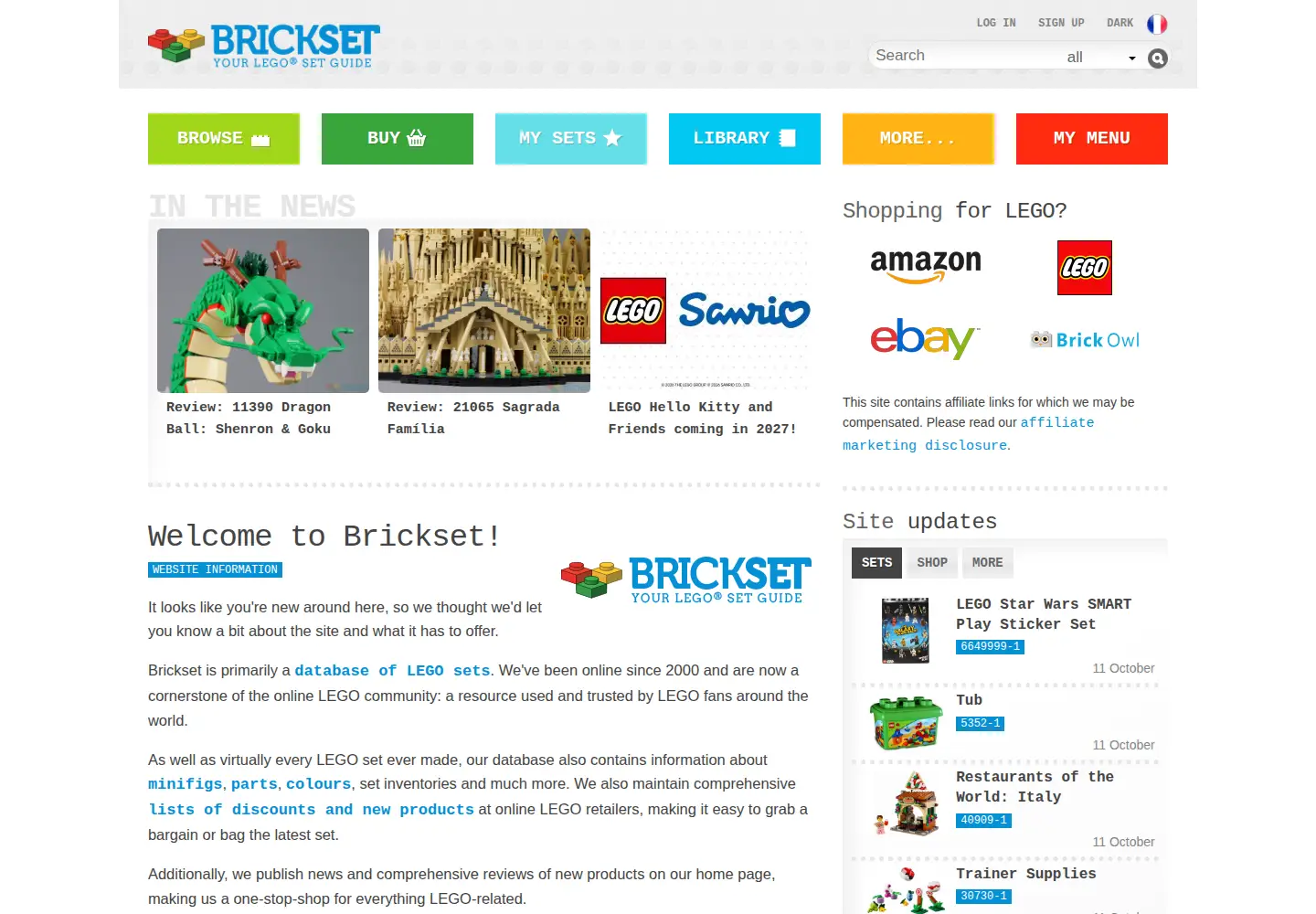 Captured homepage of brickset.com in the current scan