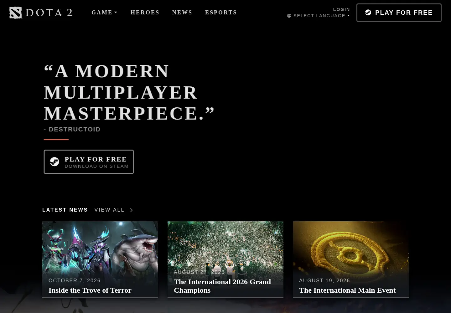 Captured homepage of dota2.com in the current scan