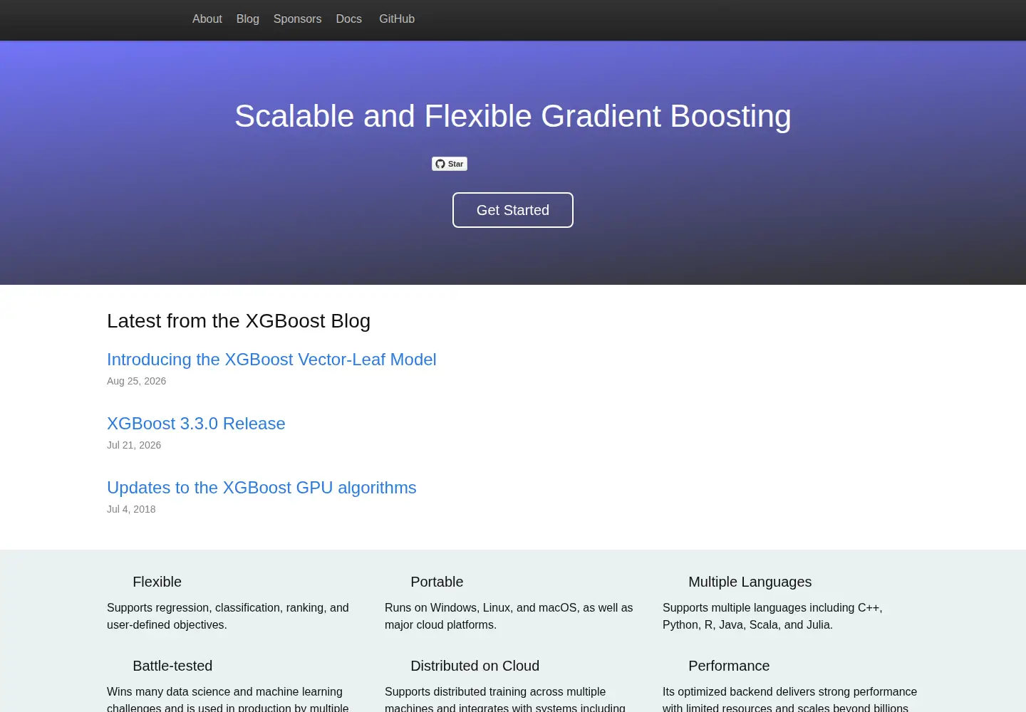Captured homepage of xgboost.ai in the current scan