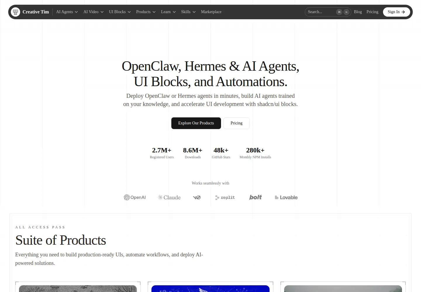 Captured homepage of creative-tim.com in the current scan