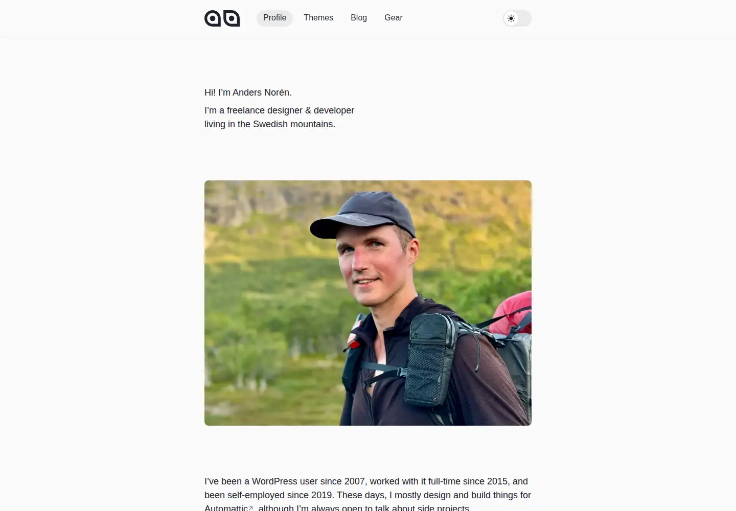 Captured homepage of andersnoren.se in the current scan