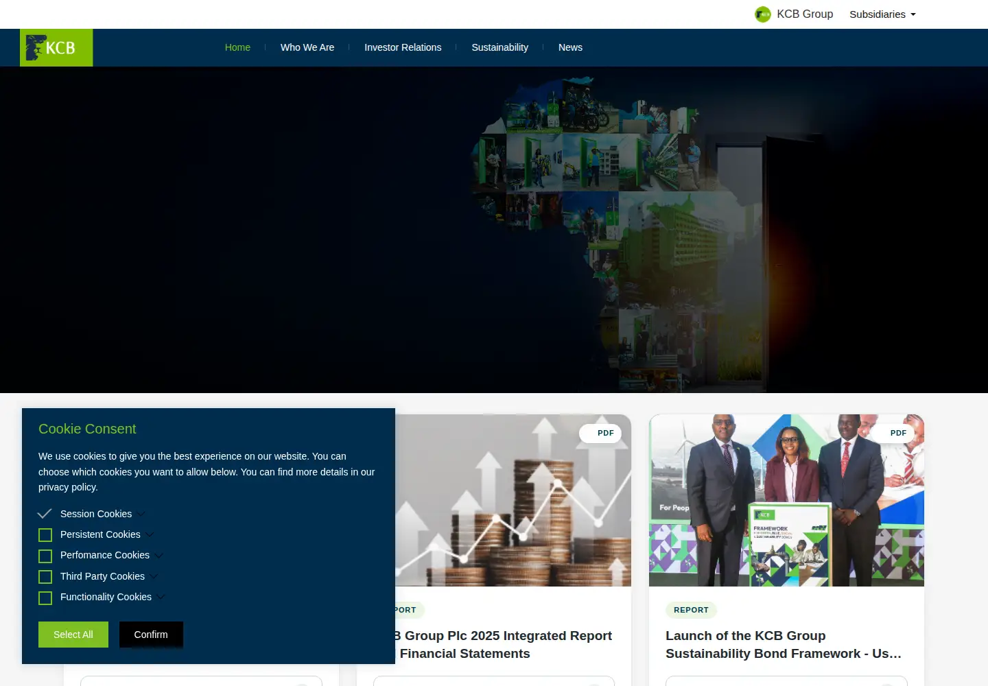 Captured homepage of kcbgroup.com in the current scan