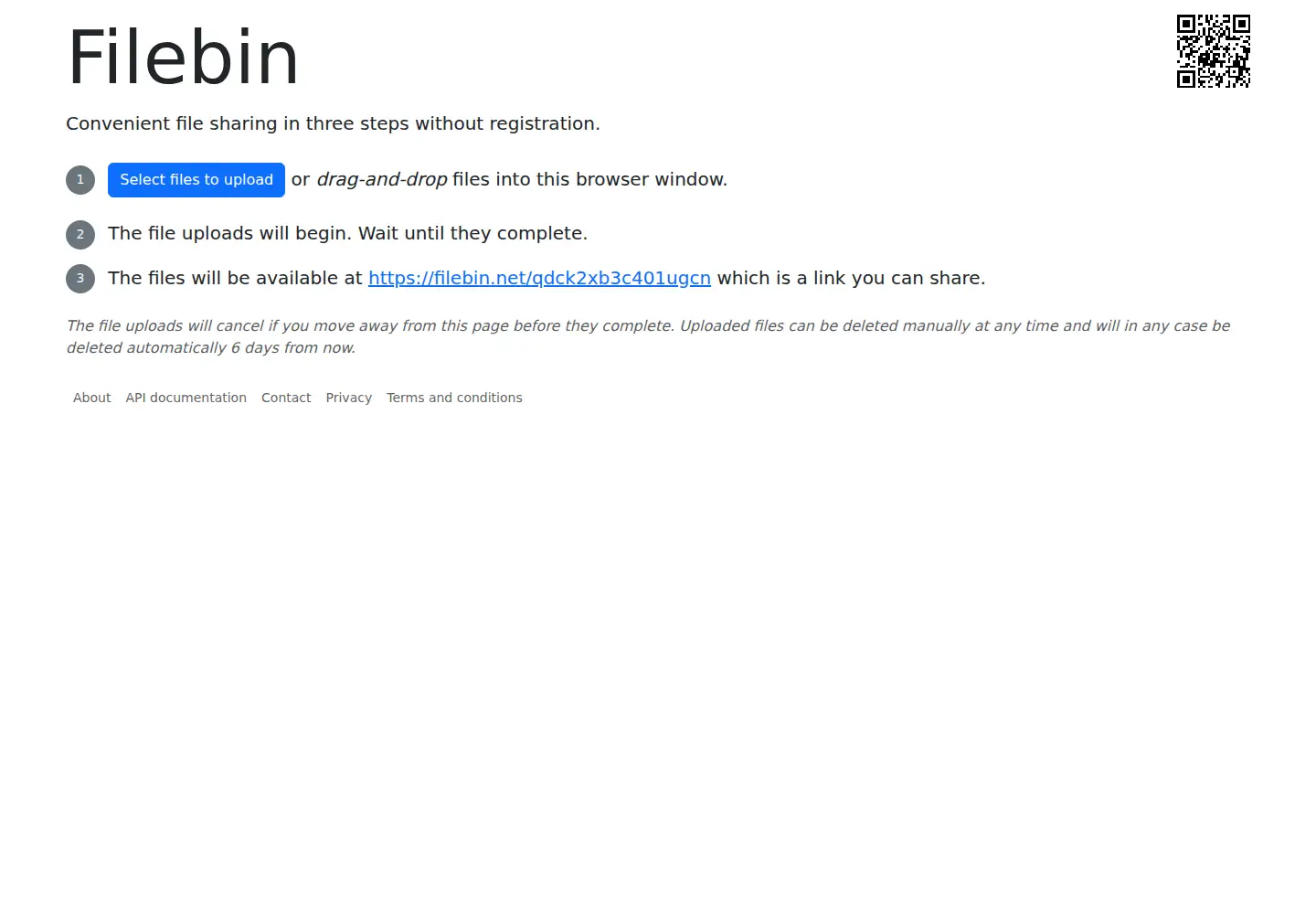 Screenshot of filebin.net